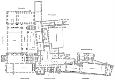 Hofburg Palace partial plan

We can remove the titles and poche the walls, gray or black